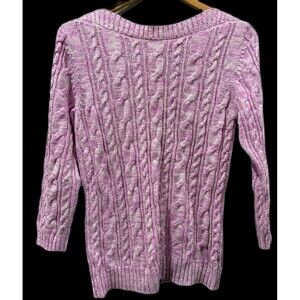 Lands’ End Purple Boat Neck Cable Knit Sweater Top Sz 6-8 Back Button Cotton